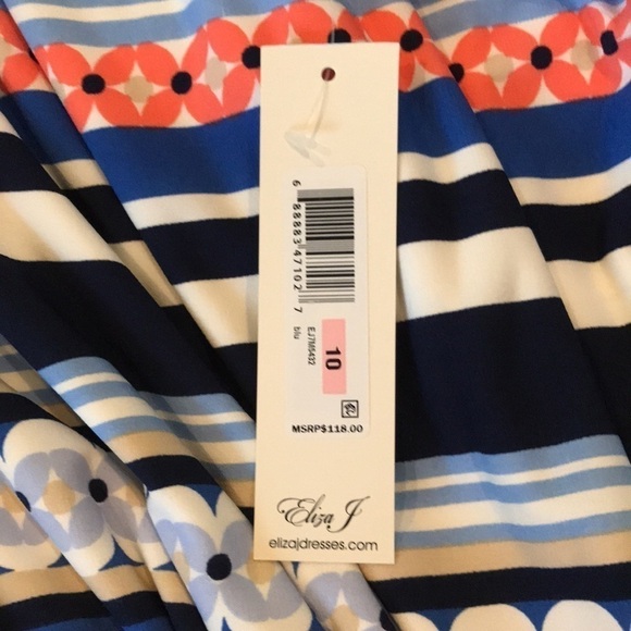 New ELIZA J Geometric Print Short Sleeve Pullover Shift Dress Size 10 - Picture 7 of 9